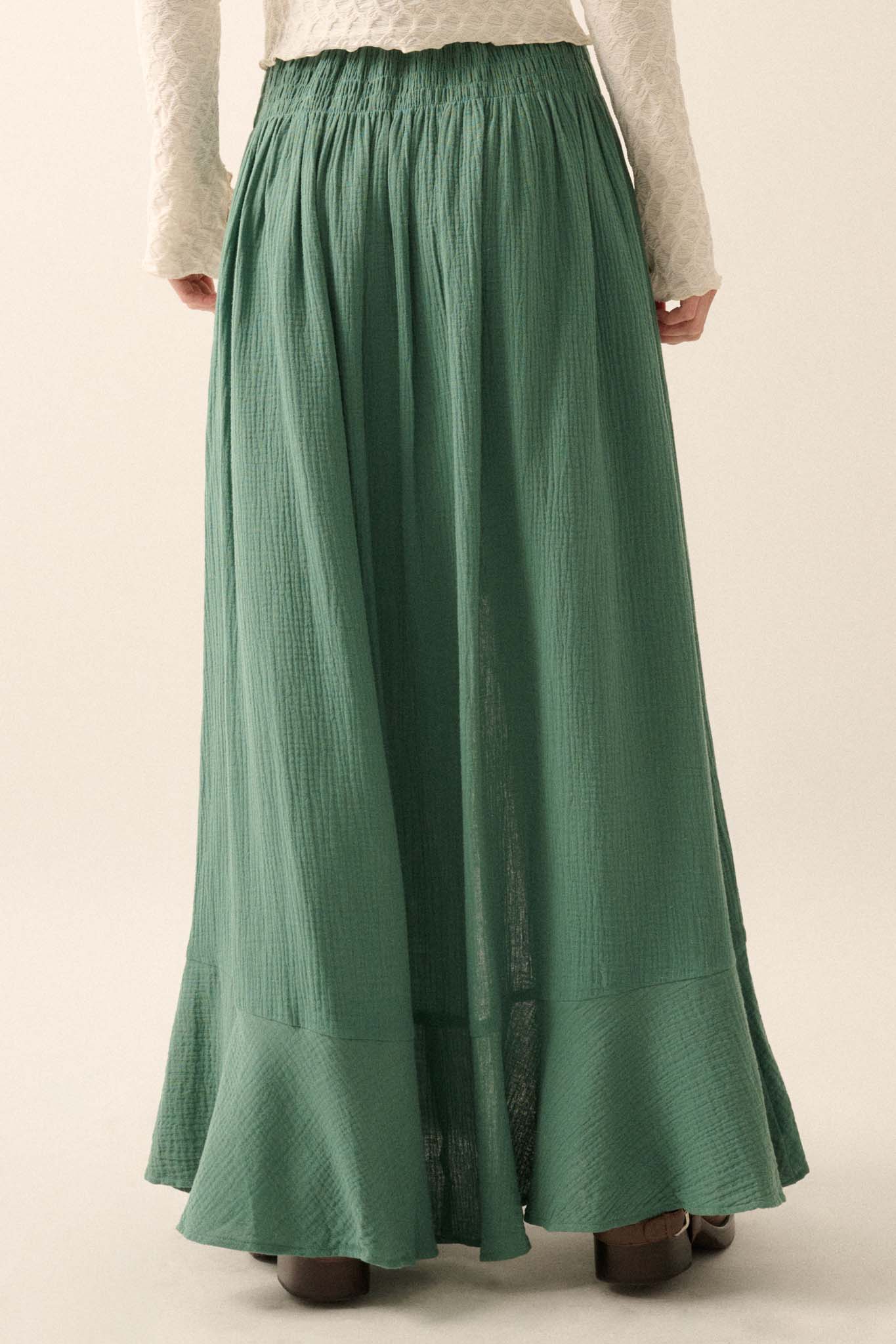 In the Wind Crinkle Cotton Button-Front Maxi Skirt