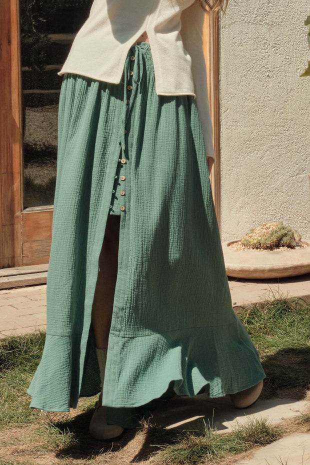 In the Wind Crinkle Cotton Button-Front Maxi Skirt