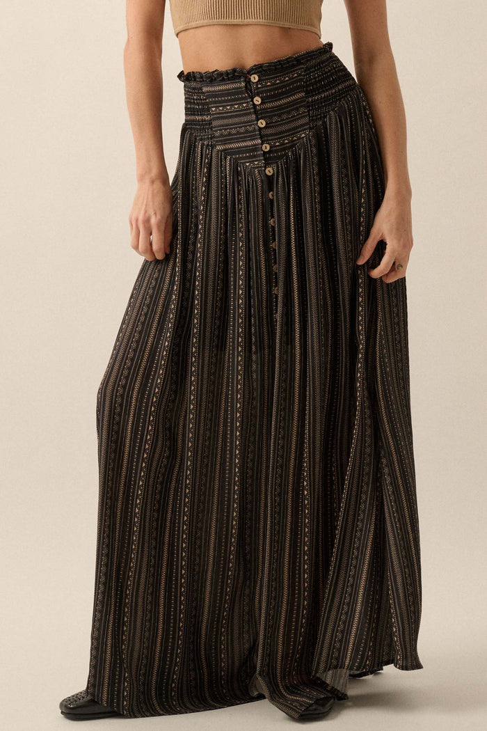 Vacation Voyage Geo-Print Button-Front Maxi Skirt - ShopPromesa