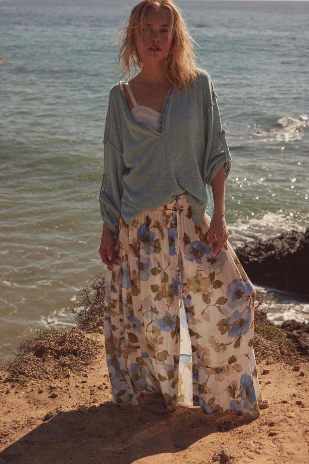 New Growth Floral Crepe Button-Front Maxi Skirt
