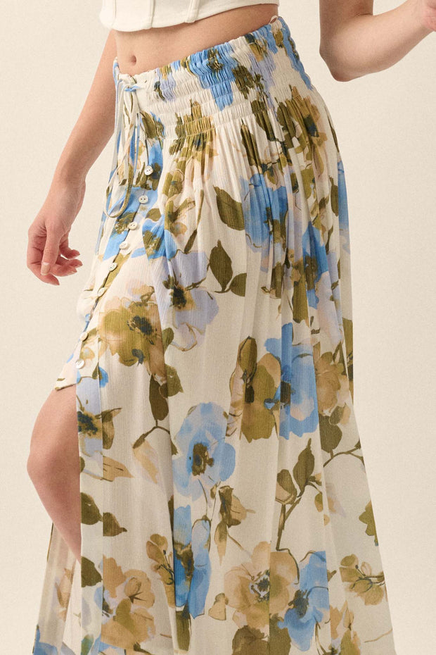 New Growth Floral Crepe Button-Front Maxi Skirt - ShopPromesa
