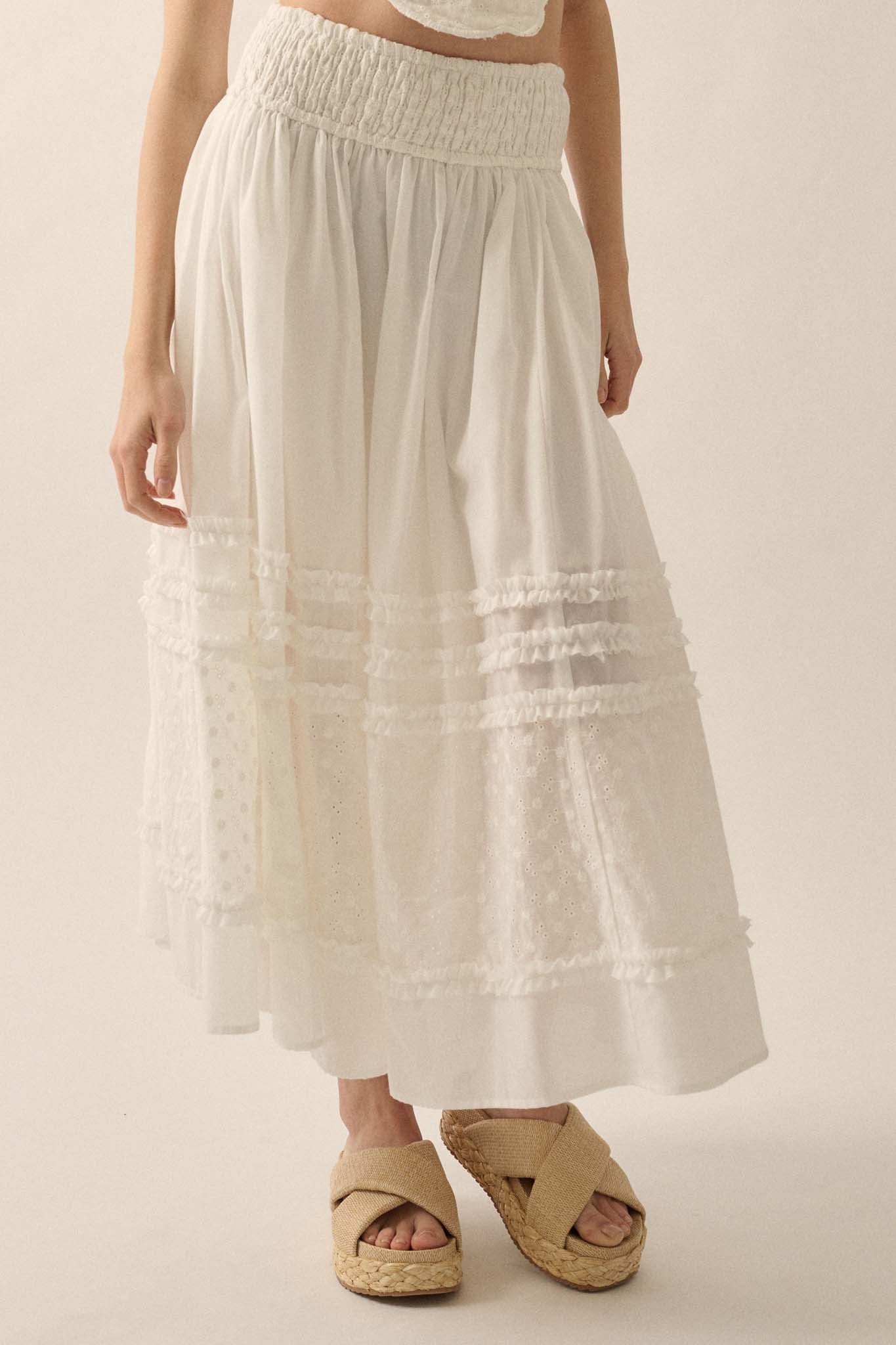 Summer Stroll Ruffled Eyelet Lace Maxi Skirt - ShopPromesa