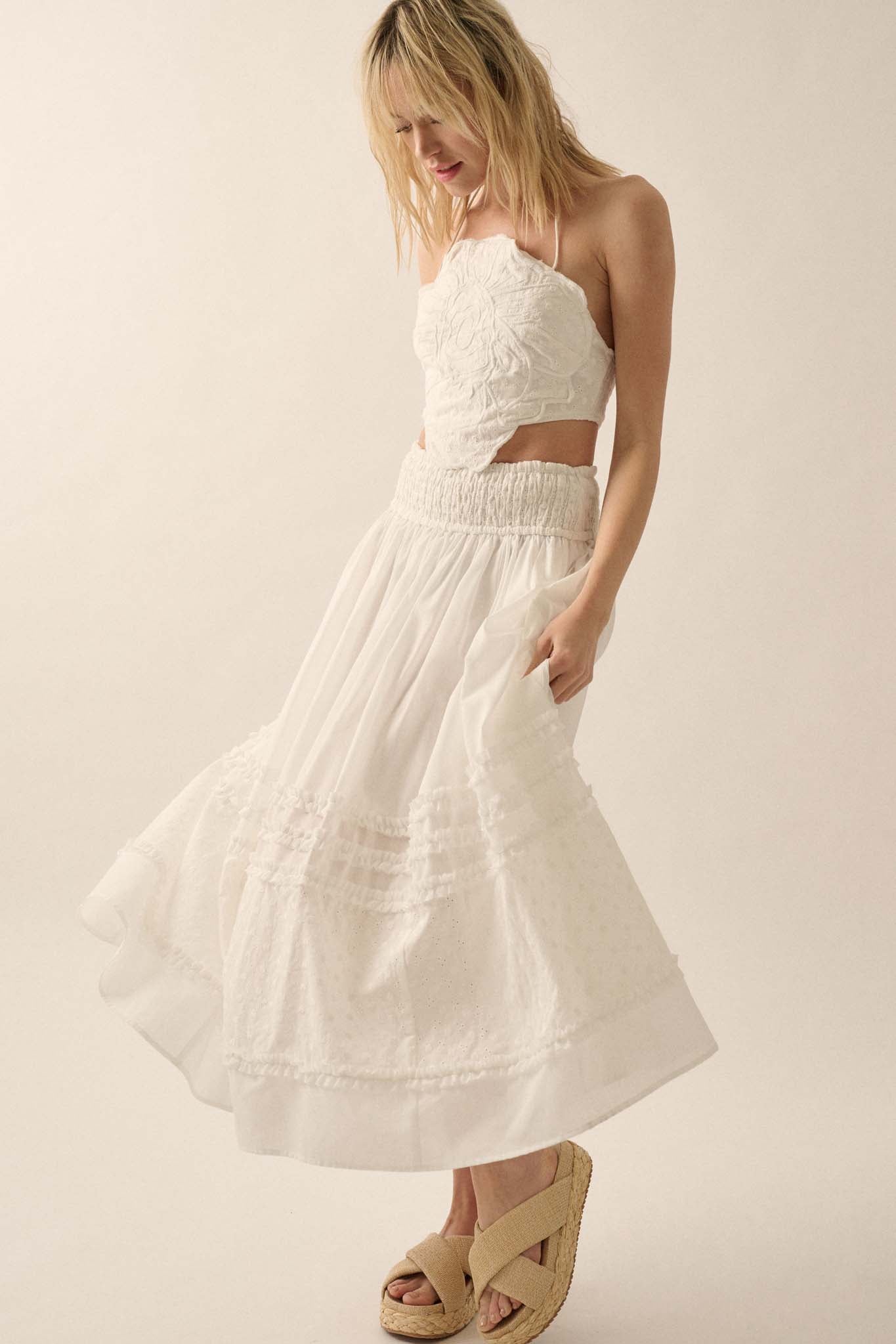 Summer Stroll Ruffled Eyelet Lace Maxi Skirt - ShopPromesa