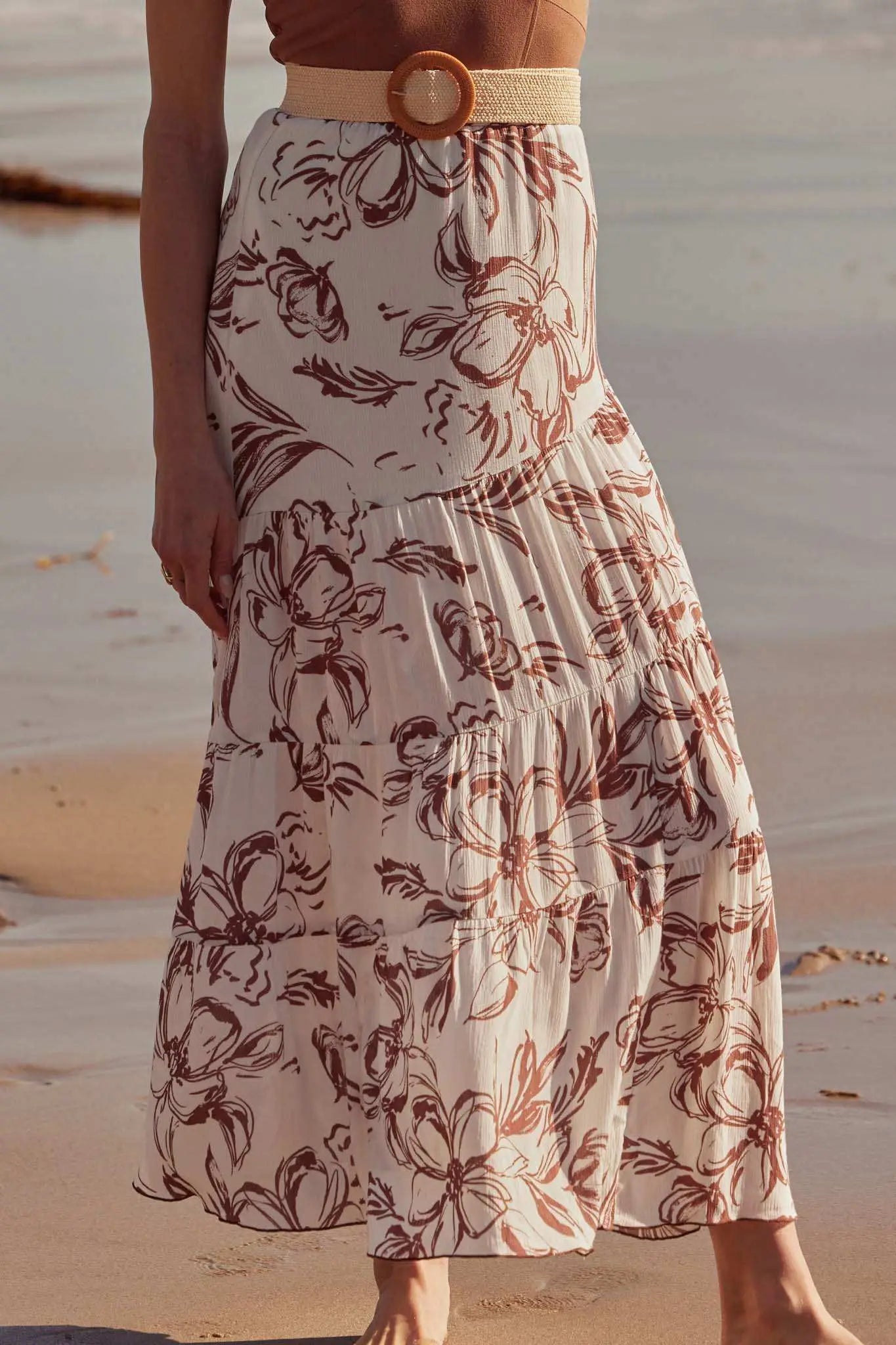 Blooming Breeze Asymmetrical Tiered Maxi Skirt, Cream / L Blooming Breeze Asymmetrical Tiered Maxi Skirt, Cream / L