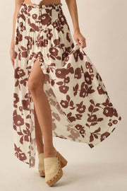 Pretty Poppies Floral Button-Front Maxi Skirt - ShopPromesa