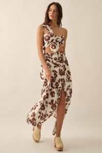 Pretty Poppies Floral Button-Front Maxi Skirt - ShopPromesa