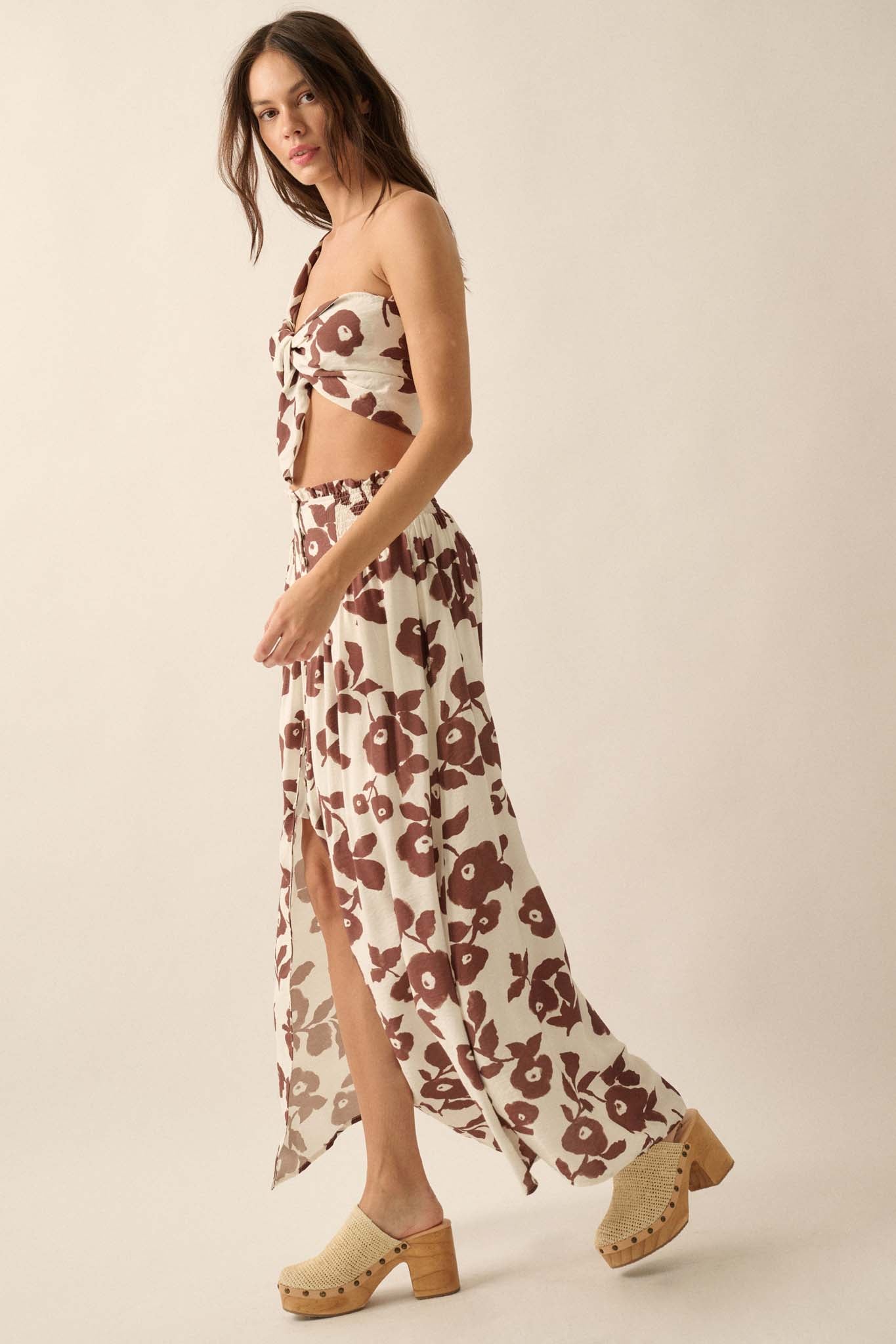 Pretty Poppies Floral Button-Front Maxi Skirt - ShopPromesa