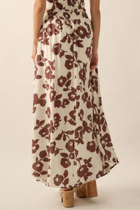 Pretty Poppies Floral Button-Front Maxi Skirt - ShopPromesa