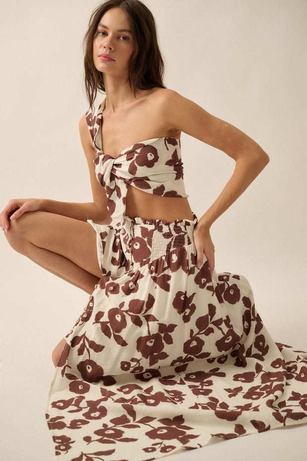 Pretty Poppies Floral Button-Front Maxi Skirt - ShopPromesa