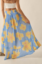 Hibiscus Grove Floral Crepe Buttoned Maxi Skirt - ShopPromesa
