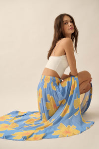 Hibiscus Grove Floral Crepe Buttoned Maxi Skirt - ShopPromesa