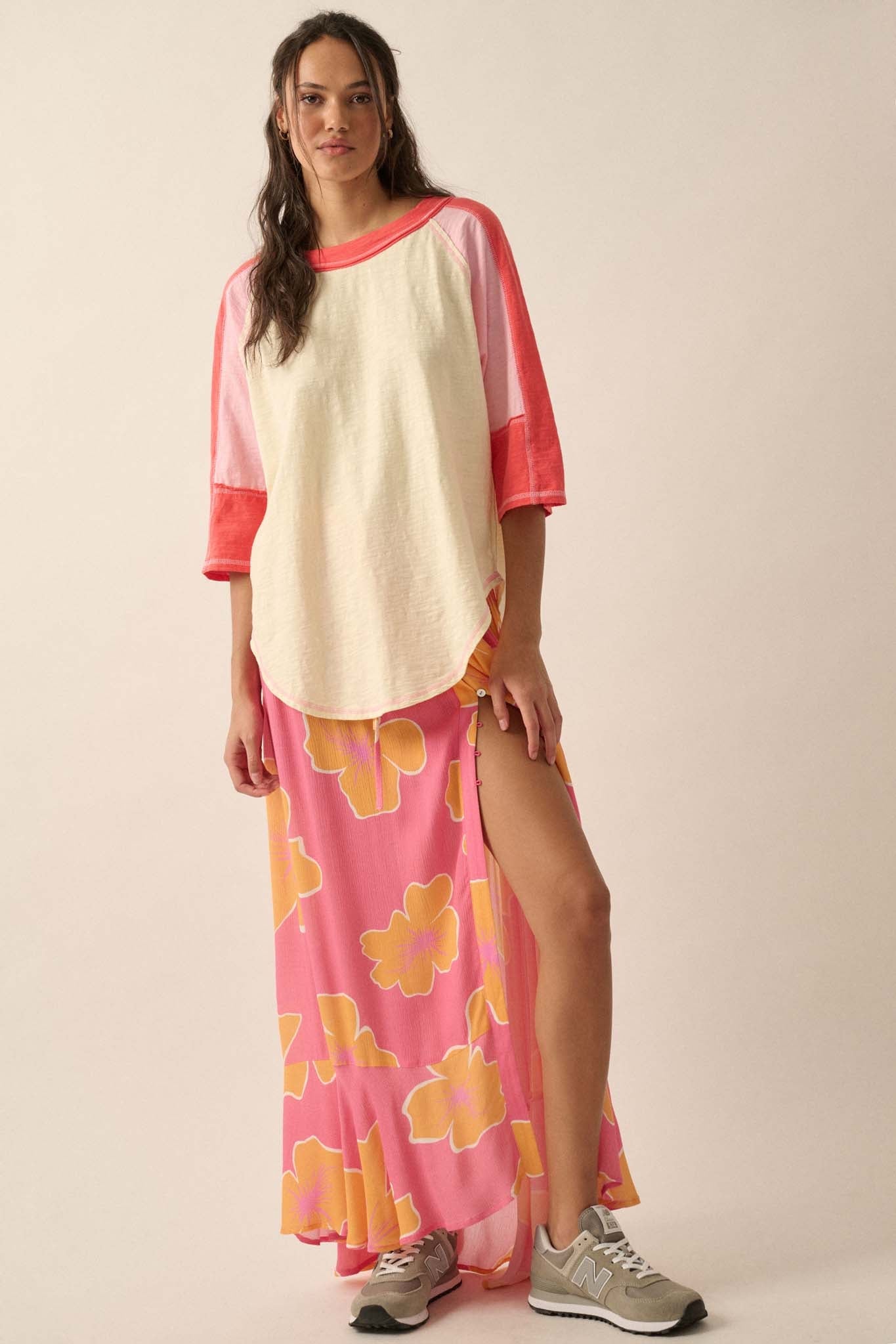 Hibiscus Grove Floral Crepe Buttoned Maxi Skirt - ShopPromesa