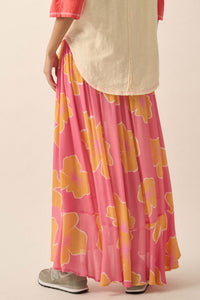 Hibiscus Grove Floral Crepe Buttoned Maxi Skirt - ShopPromesa