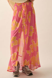 Hibiscus Grove Floral Crepe Buttoned Maxi Skirt - ShopPromesa