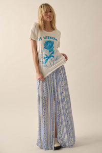 Wildflower Field Floral-Stripe Buttoned Maxi Skirt - ShopPromesa