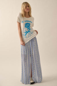 Wildflower Field Floral-Stripe Buttoned Maxi Skirt - ShopPromesa