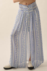 Wildflower Field Floral-Stripe Buttoned Maxi Skirt - ShopPromesa