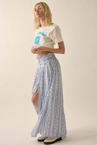 Wildflower Field Floral-Stripe Buttoned Maxi Skirt - ShopPromesa