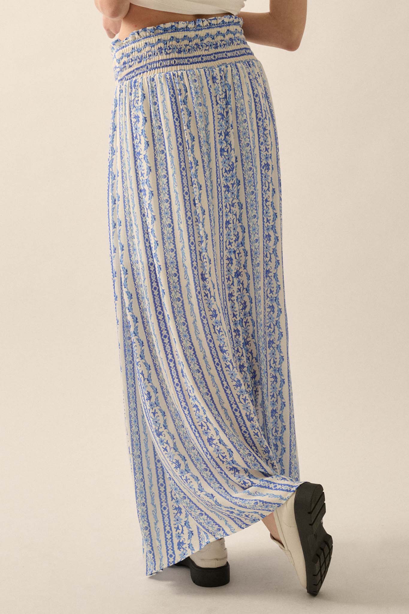 Wildflower Field Floral-Stripe Buttoned Maxi Skirt - ShopPromesa