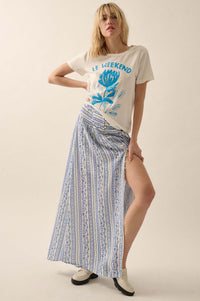 Wildflower Field Floral-Stripe Buttoned Maxi Skirt - ShopPromesa