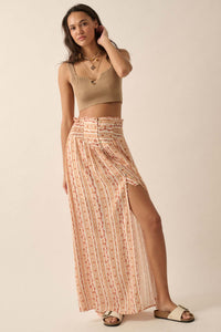 Wildflower Field Floral-Stripe Buttoned Maxi Skirt - ShopPromesa