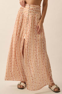 Wildflower Field Floral-Stripe Buttoned Maxi Skirt - ShopPromesa