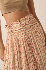 Wildflower Field Floral-Stripe Buttoned Maxi Skirt - ShopPromesa