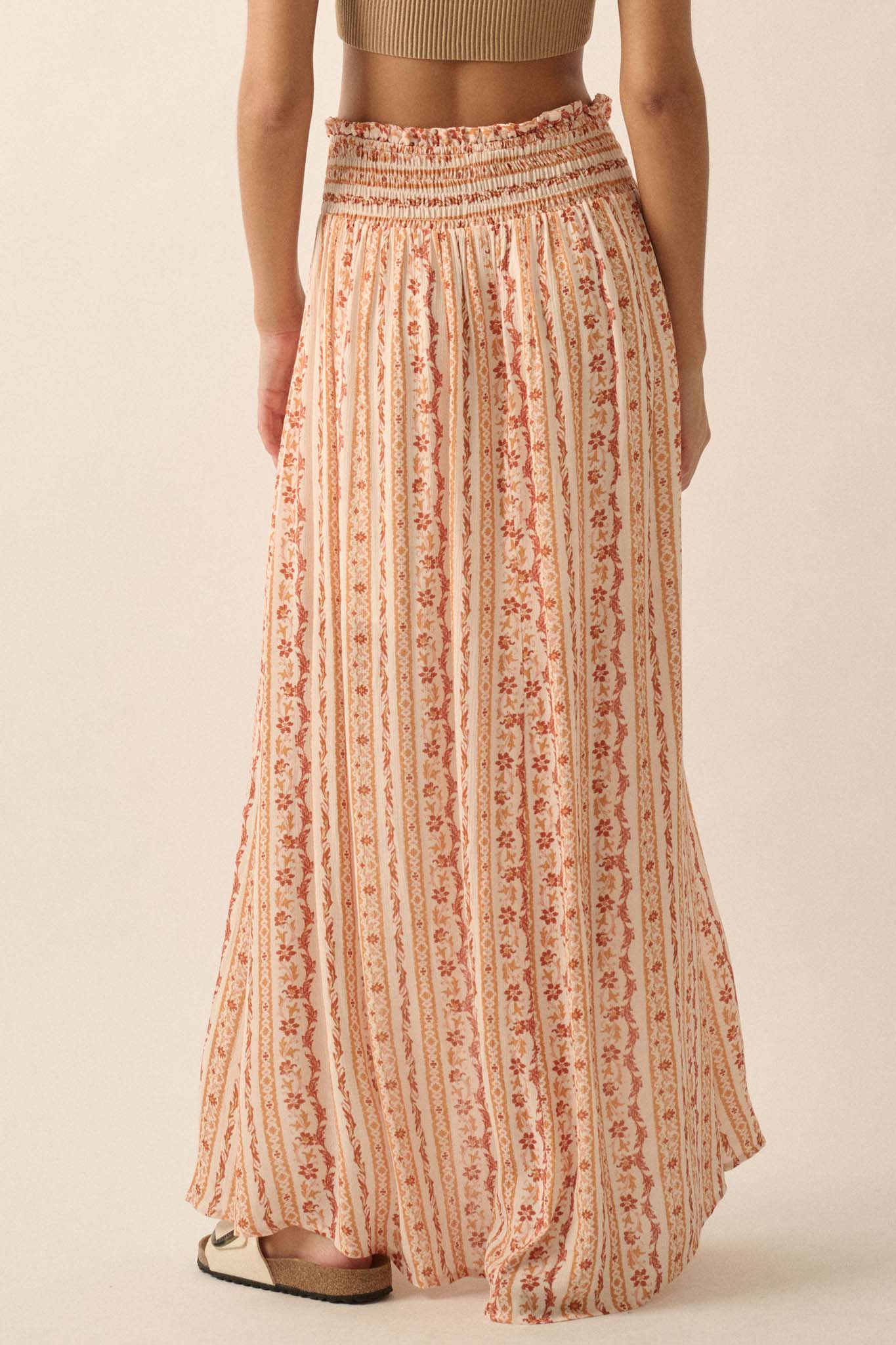 Wildflower Field Floral-Stripe Buttoned Maxi Skirt - ShopPromesa