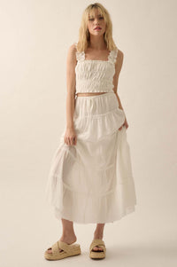 Washed Ashore Raw-Edge Tiered Ruffle Maxi Skirt - ShopPromesa