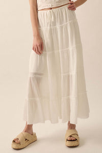 Washed Ashore Raw-Edge Tiered Ruffle Maxi Skirt - ShopPromesa