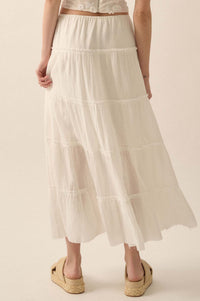 Washed Ashore Raw-Edge Tiered Ruffle Maxi Skirt - ShopPromesa