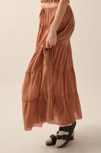 Washed Ashore Raw-Edge Tiered Ruffle Maxi Skirt - ShopPromesa