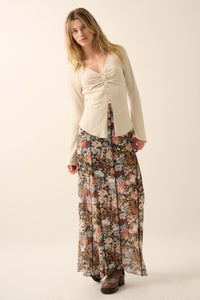 Autumn Harvest Floral Mesh Paneled Maxi Skirt - ShopPromesa