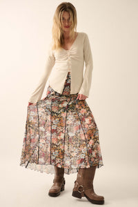 Autumn Harvest Floral Mesh Paneled Maxi Skirt - ShopPromesa