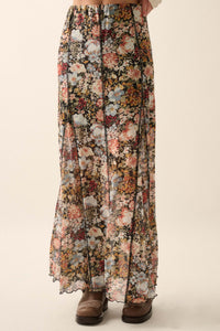 Autumn Harvest Floral Mesh Paneled Maxi Skirt - ShopPromesa