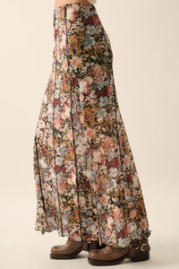 Autumn Harvest Floral Mesh Paneled Maxi Skirt - ShopPromesa