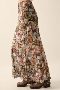 Autumn Harvest Floral Mesh Paneled Maxi Skirt - ShopPromesa