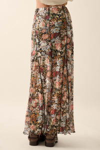 Autumn Harvest Floral Mesh Paneled Maxi Skirt - ShopPromesa