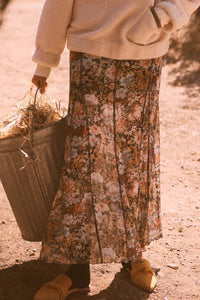 Autumn Harvest Floral Mesh Paneled Maxi Skirt - ShopPromesa