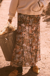 Autumn Harvest Floral Mesh Paneled Maxi Skirt - ShopPromesa