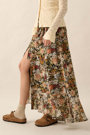 Autumn Bouquet Floral Mesh Button-Front Maxi Skirt - ShopPromesa