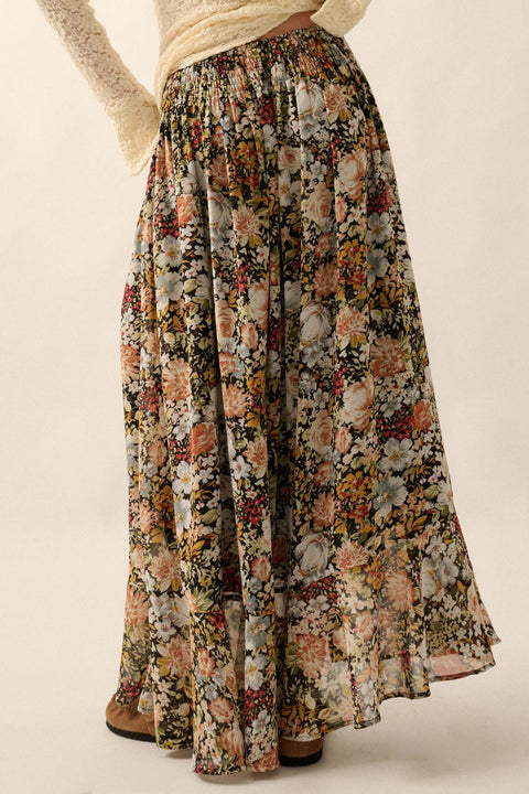 Autumn Bouquet Floral Mesh Button-Front Maxi Skirt - ShopPromesa