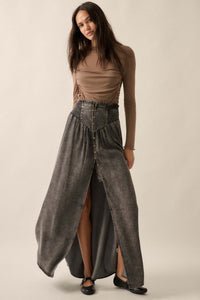 Softest Storm Acid-Wash Denim Buttoned Maxi Skirt - ShopPromesa