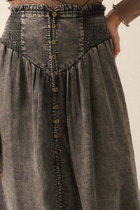 Softest Storm Acid-Wash Denim Buttoned Maxi Skirt - ShopPromesa