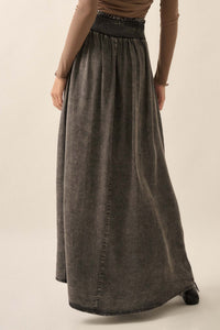 Softest Storm Acid-Wash Denim Buttoned Maxi Skirt - ShopPromesa