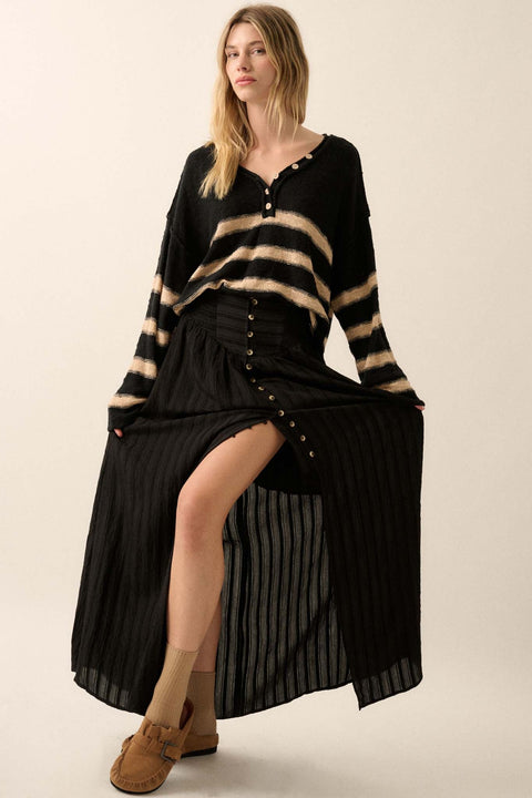 Starting Now Tonal-Stripe Button-Front Maxi Skirt - ShopPromesa