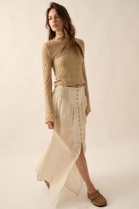 Starting Now Tonal-Stripe Button-Front Maxi Skirt - ShopPromesa