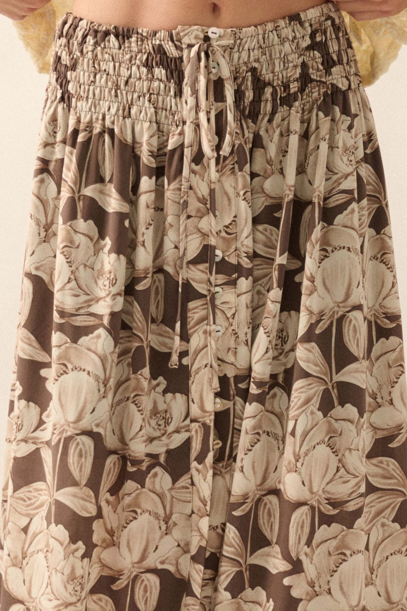 Whispering Blooms Floral Button-Front Maxi Skirt - ShopPromesa