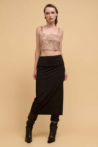 Make It Sparkle Shimmer Knit Foldover Midi Skirt - ShopPromesa