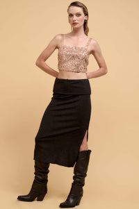 Make It Sparkle Shimmer Knit Foldover Midi Skirt - ShopPromesa